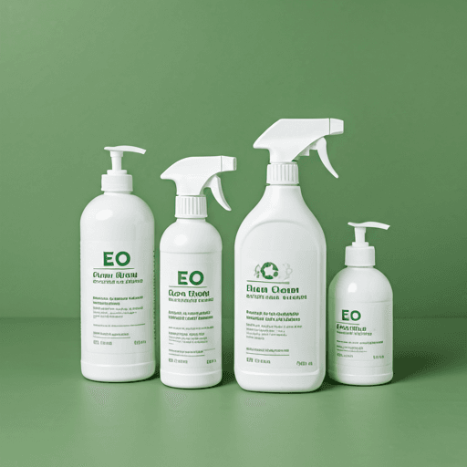 A collection of eco-friendly cleaning bottles and cloths
